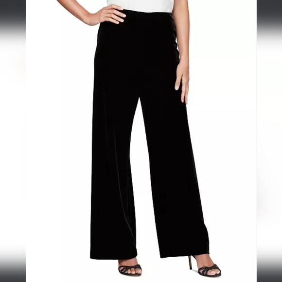 Alex Evenings Black Velvet Flat-Front Elastic Waist Pull-On Pants - Size L - Picture 1 of 9